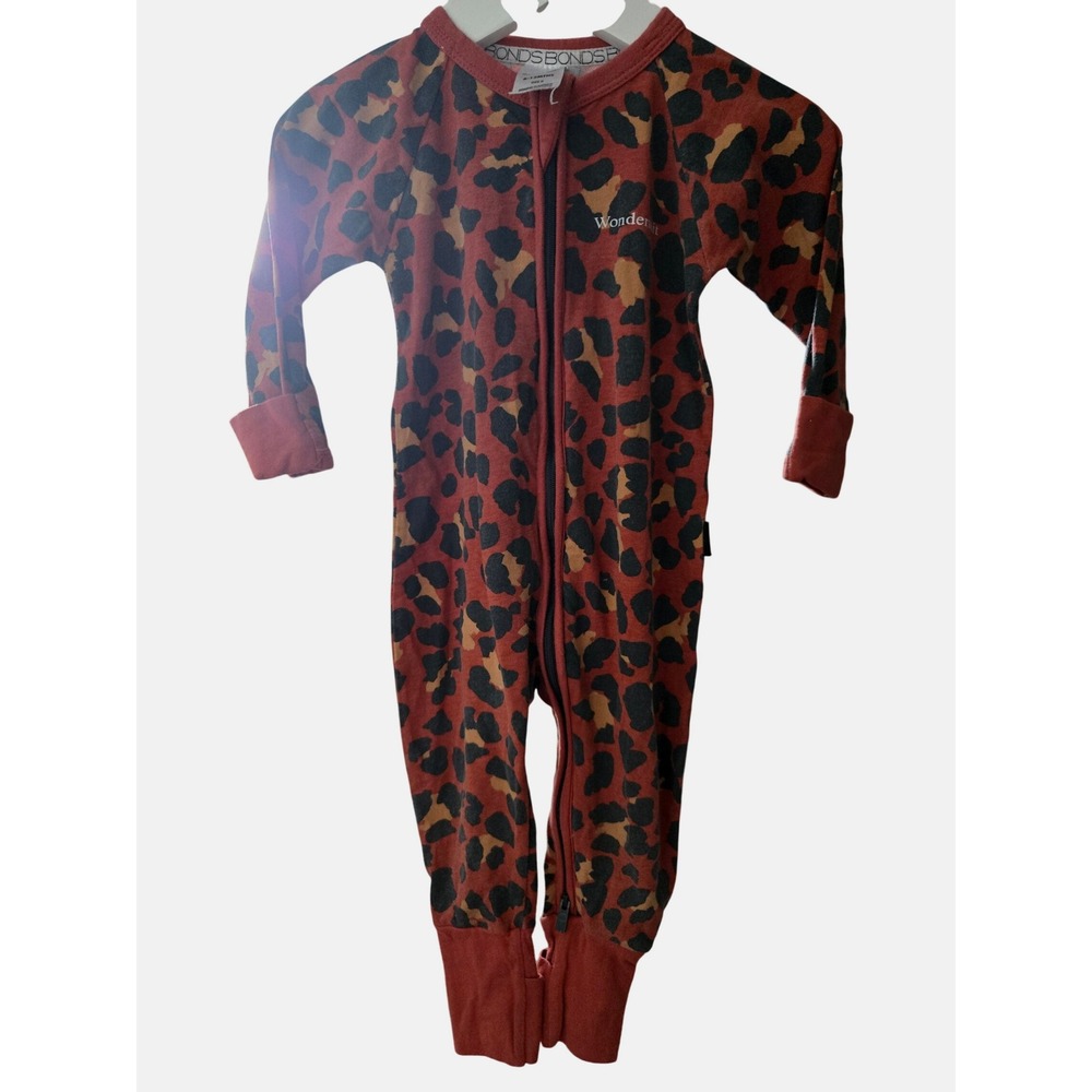 Bonds Wondersuit Romper Size 0 6-12 Months Leopard Print Red Brown Baby Overalls